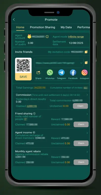 Screenshot of the PK365 promote section for referrals and rewards